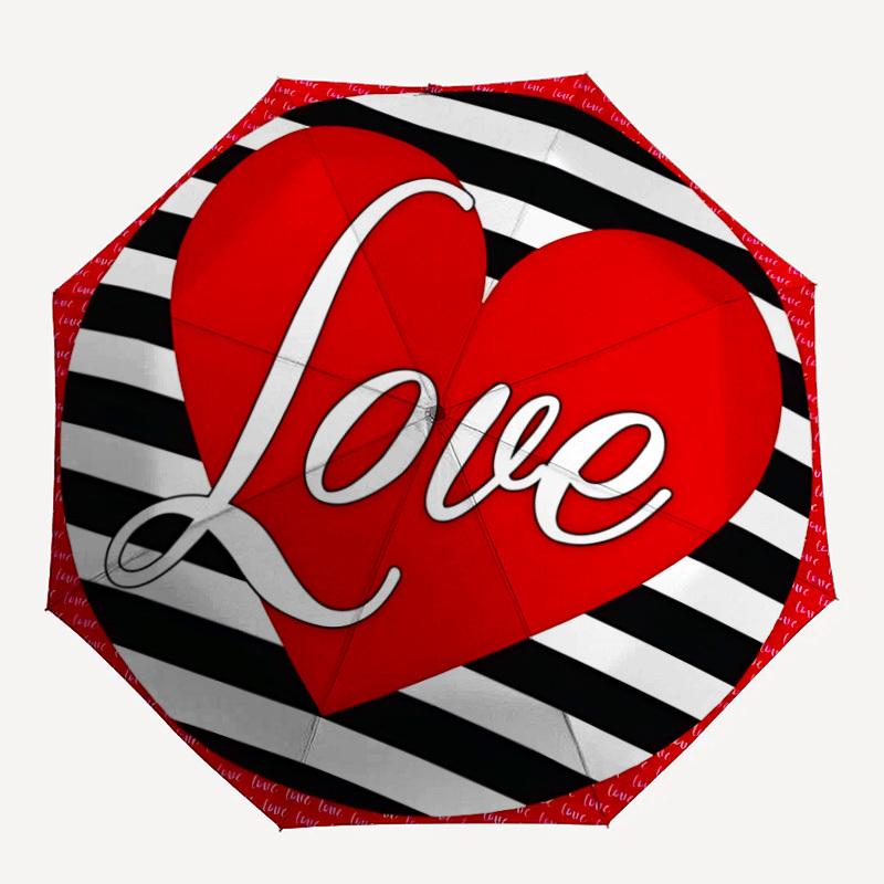 

1pc Love Heart Print Auto-Fold Umbrella with One-Touch Open/Close - 8 Reinforced Ribs for Windproof Stability, yy251118238