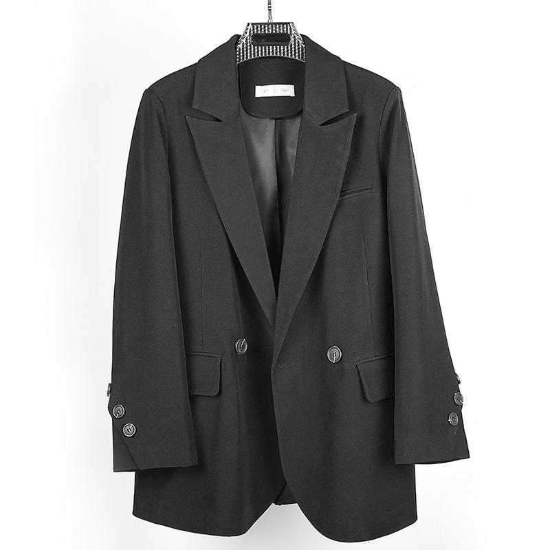 

Блейзер с диагональной застежкой на талии, текстура черного кофе, уличный стиль, повседневный, двухрядный, короткий костюм для невысоких людей 2XL