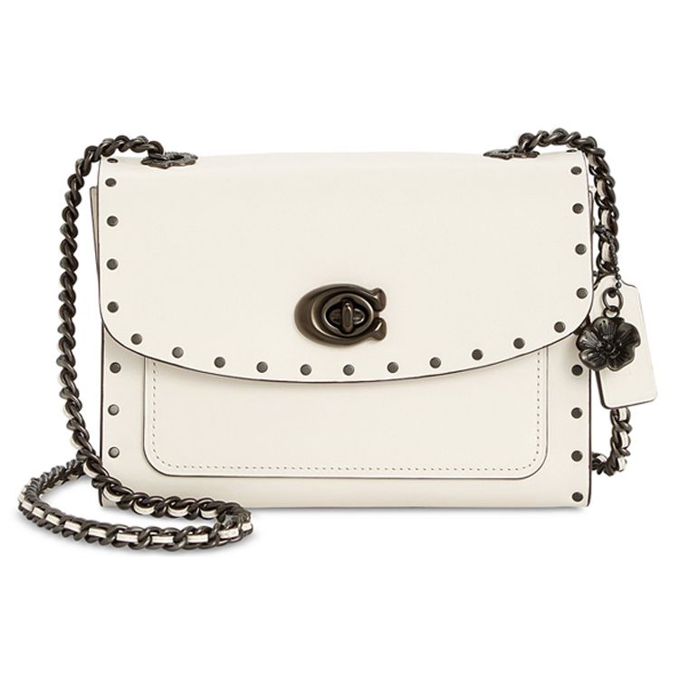 Coach Parker 18 Sweet Cool Style Turn Lock Logo Leather Studded Crossbody Shoulder Bag Small Women shoulder bag White 29389-BPCHK Basic Set (Bag+Dust Bag)