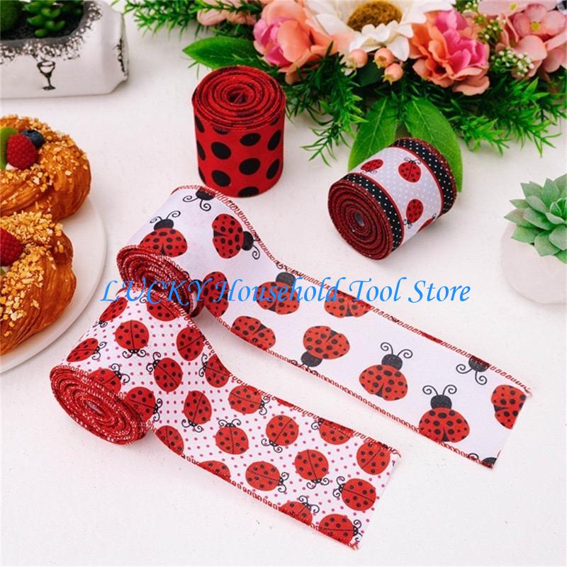 J0MC Labybug Ribbon Polyester Ribbon for Wreath Crafting Birthday Wedding Parties