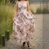Damen Elegantes Urlaubsstil Blumenprint Schnürung Ärmellos Langes Trägerkleid