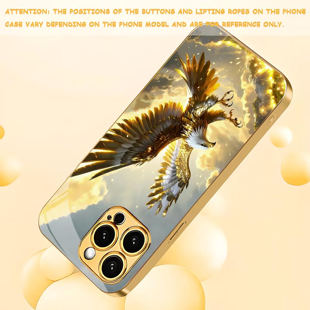 Eagle flying pattern electroplated glass phone case suitable for iPhone 17 16 15 14 13 12 11 Pro/Max/Plus shockproof back cover