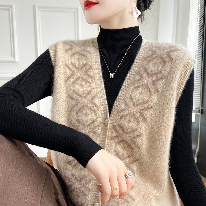 Women's Cashmere Vest Qinghe Cashmere 30% Cashmere 70% Wool Autumn and Winter Cashmere Vest Soft and Warm