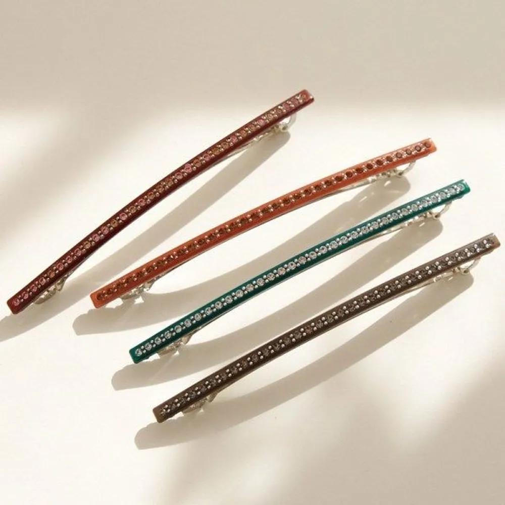 J Lauren Straight Cubic Slim Automatic Hairpin H01124 brown