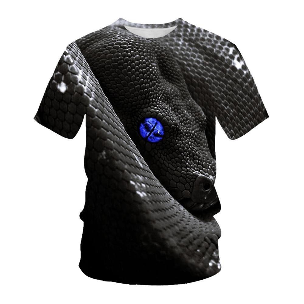 Summer Men s 3D Snake Series Printed Crew Neck T-Shirt Fashion Versatile Breathable Trend Casual XS