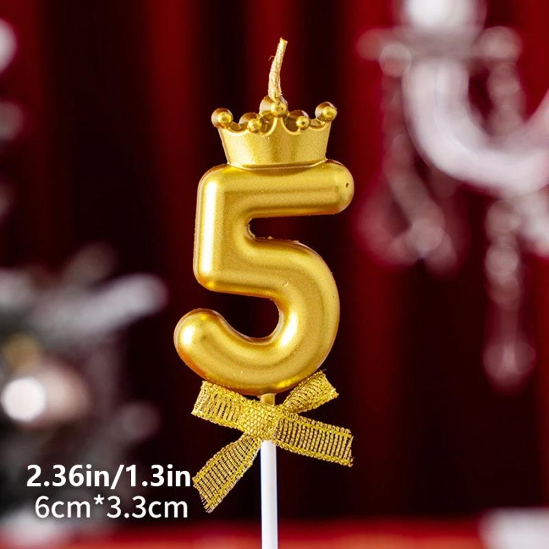 Golden Crown 0-9 Digital Number Candles, Cake Decor Candles for Wedding Birthday Party, Beautiful Cake Decoration Supplies