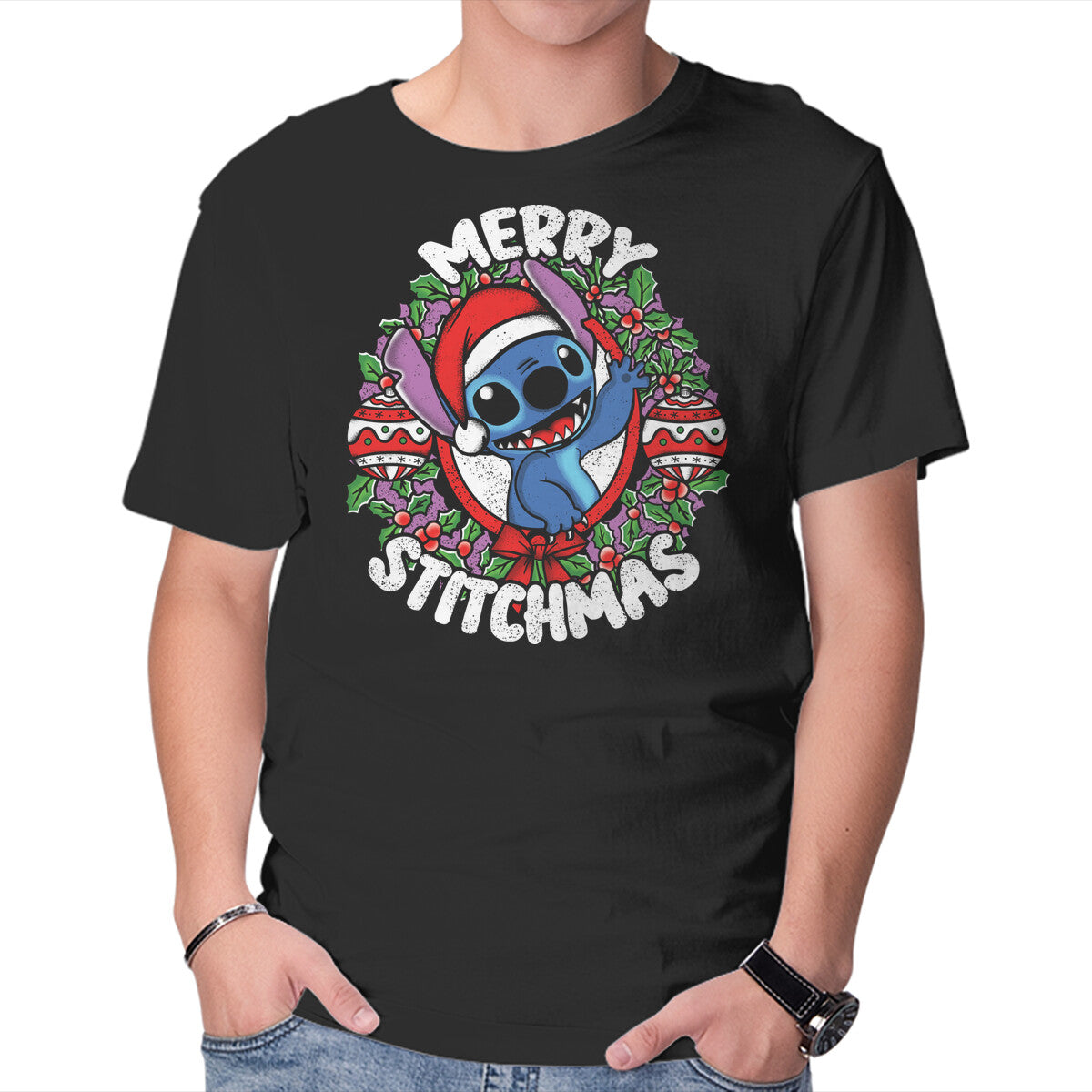 Unisex Crew Neck T-Shirt Merry Stitchmas Graphic Short Sleeve Casual Tee XXL
