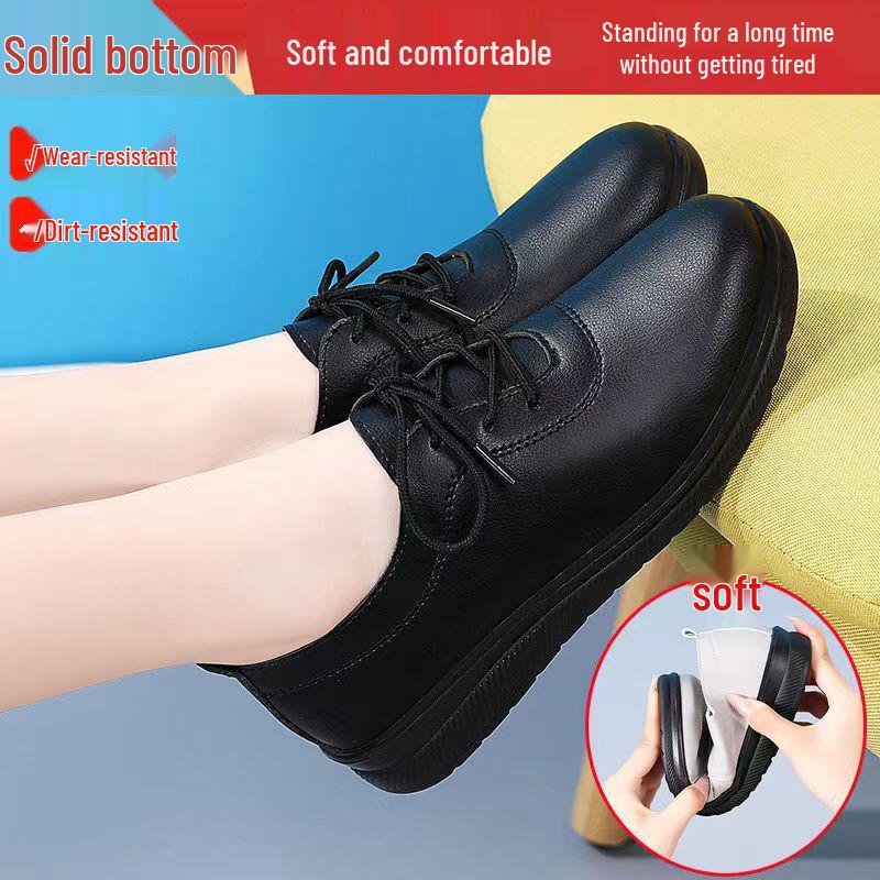 Women's Black Soft Leather Anti-Slip Loafers for Long Hours in Hotel Kitchens