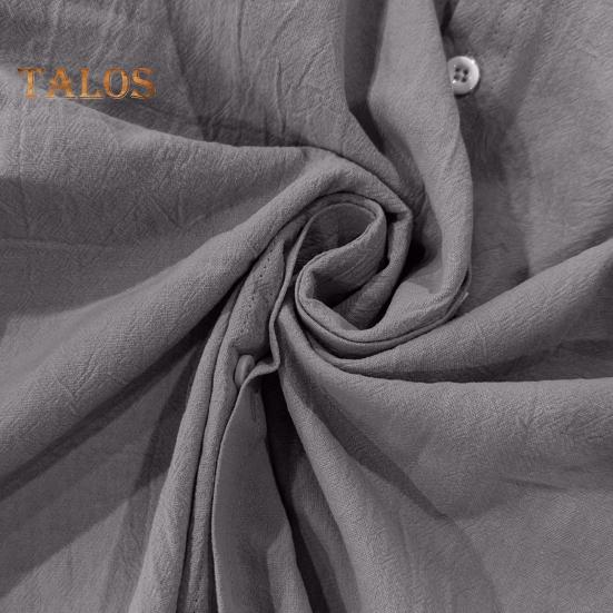 Men Cotton Shirt Long Sleeve Button Down Solid Color Shirt Henry Collar Casual Top with Adjustable Sleeves for Daily Wear Beach Vacation