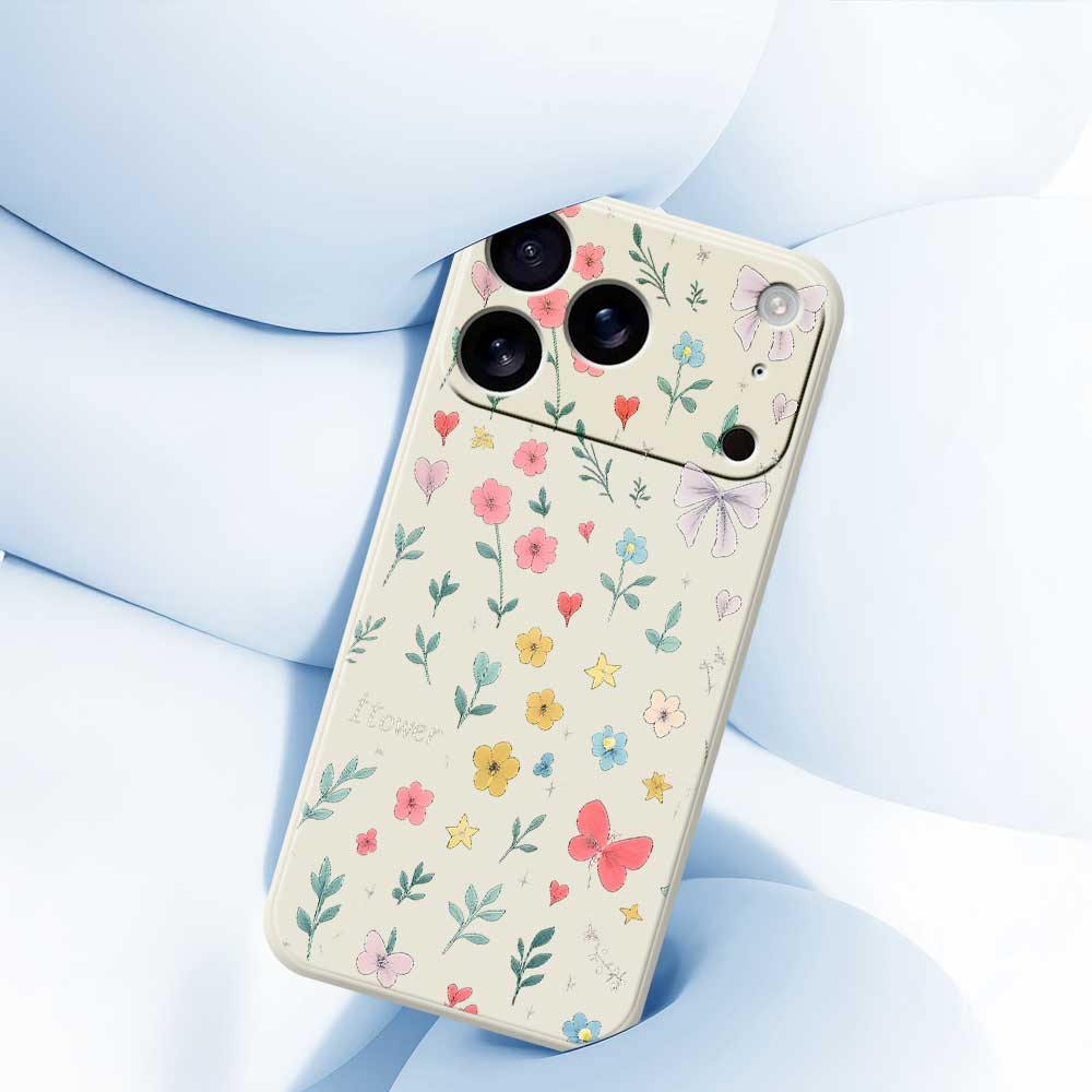 For iPhone 17 Pro Case Floral Bow Pattern Printing Straight Edge TPU Phone Back Cover