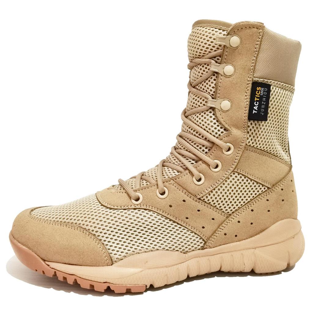 Men's Tactical Summer Desert High-Top Combat Boots - Shock Absorbing, Breathable, Military-Inspired Footwear.