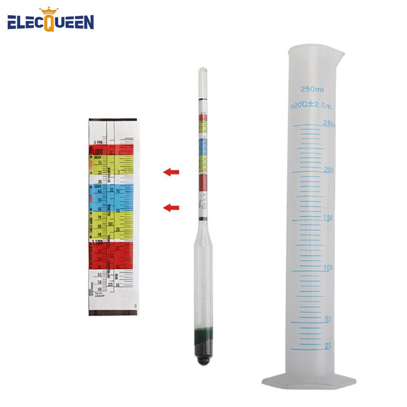 3-Skalen-Hydrometer Herstellung Dreifach-Skalen-Hydrometer & 250ML Messzylinder Testen für Bier und Wein, Heimbrauen