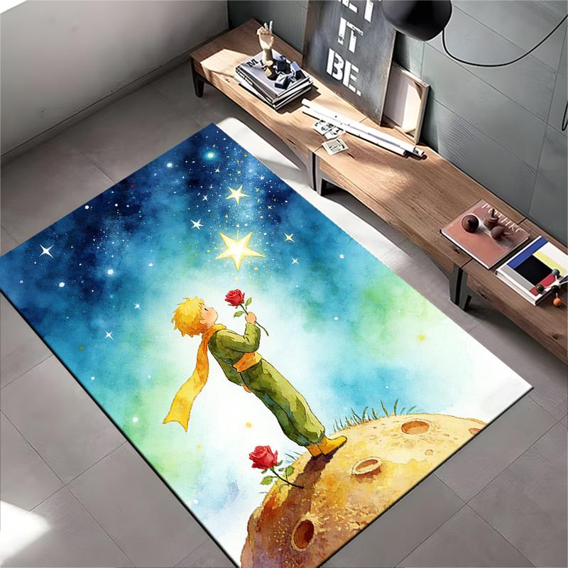 "Little Prince Holding Rose Carpet with Starry Sky Theme Design" Suitable for use as an anti-slip for living room bedroom sofas