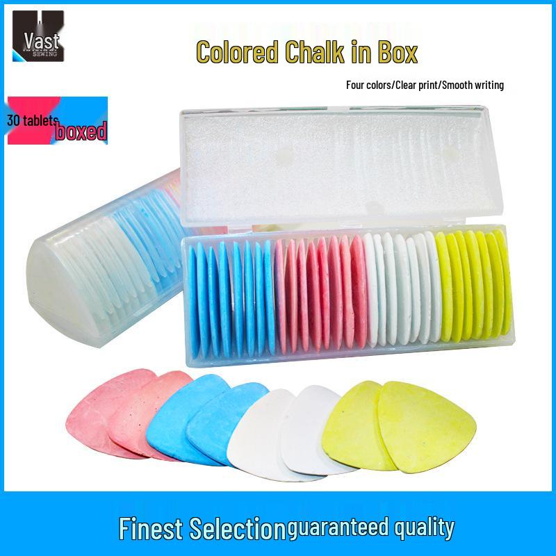 Boxed Tailor's Chalk Set - 20/30 Colorful, Washable Triangle Pieces for Sewing & Cutting