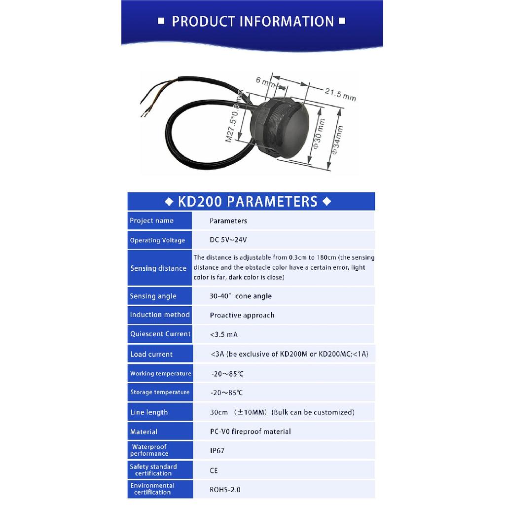 XKC-KD200 Active Infrared Sensors Intelligent Non-contact Sensor Switch for Smart Home Devices