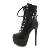 Sexy Buckle Strap  Extreme High Heels Platform Boots For Women Round Toe Cross Lace Up Party Club Stripper Shoes