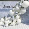 Bruiloft Verjaardag Babyborrel Geslachtsonthulling Decoraties Stofblauw Wit Ballonnenboog Slingerset