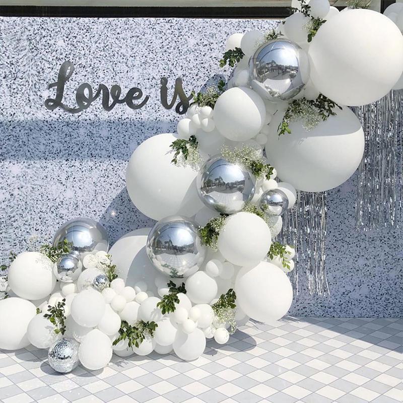 Bruiloft Verjaardag Babyborrel Geslachtsonthulling Decoraties Stofblauw Wit Ballonnenboog Slingerset