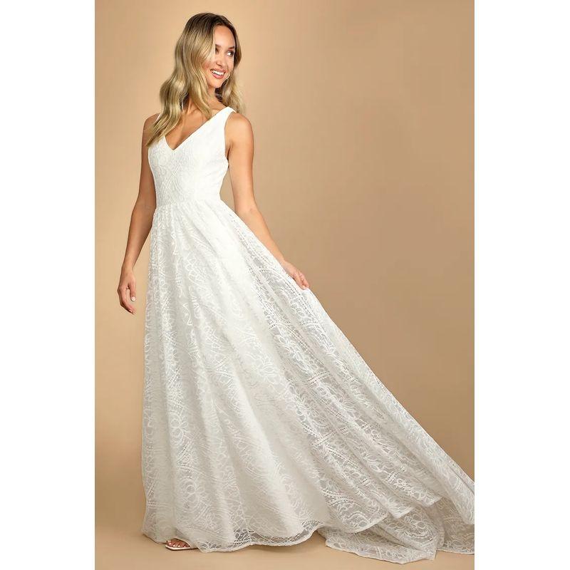 

Заказ для внешней торговли Лу Двойной V-образный вырез Легкая роскошь Свадебный банкет Вечеринка Уличная поездка Съемка Кружево Тяжелая промышленность Шлейф Формальное платье Свадебное платье White L