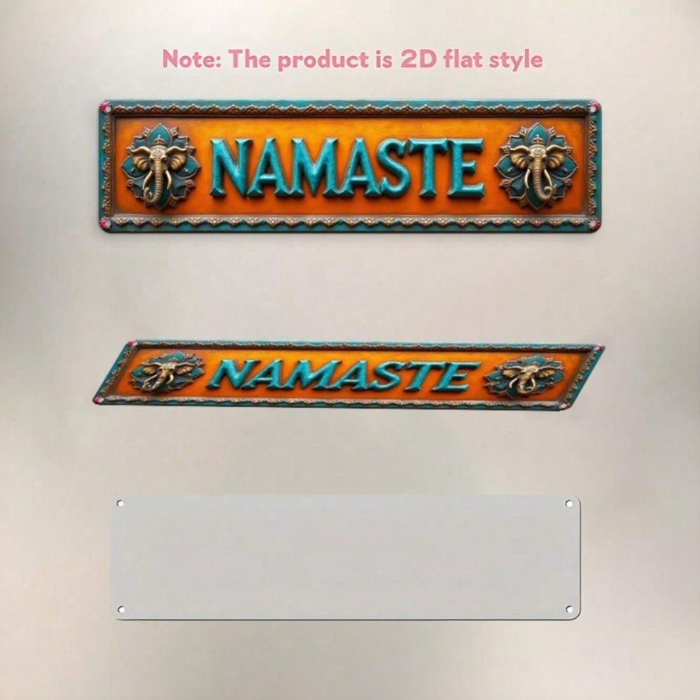 2D Flat Namaste Lotus Wall Decor, Orange Turquoise Metal Plaque Elephant Design, Yoga Studio Home Office Cafe Art, Pre-Drilled Lightweight Aluminum