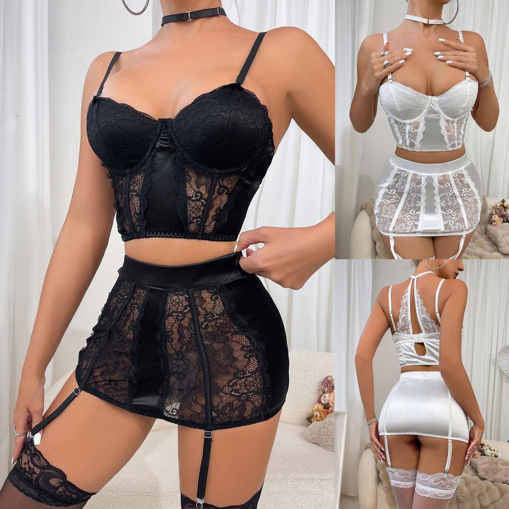 Women's Sleepwear  Spaghetti Strap Dress  Transparent Sexy Nightgowns Lace Slip Pajamas  Sexy Set Lingerie