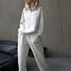 Kleidung Damen Modisches Kostüm Lässig Locker All-Match Einfarbige Langarm Pullover Hosen Sets