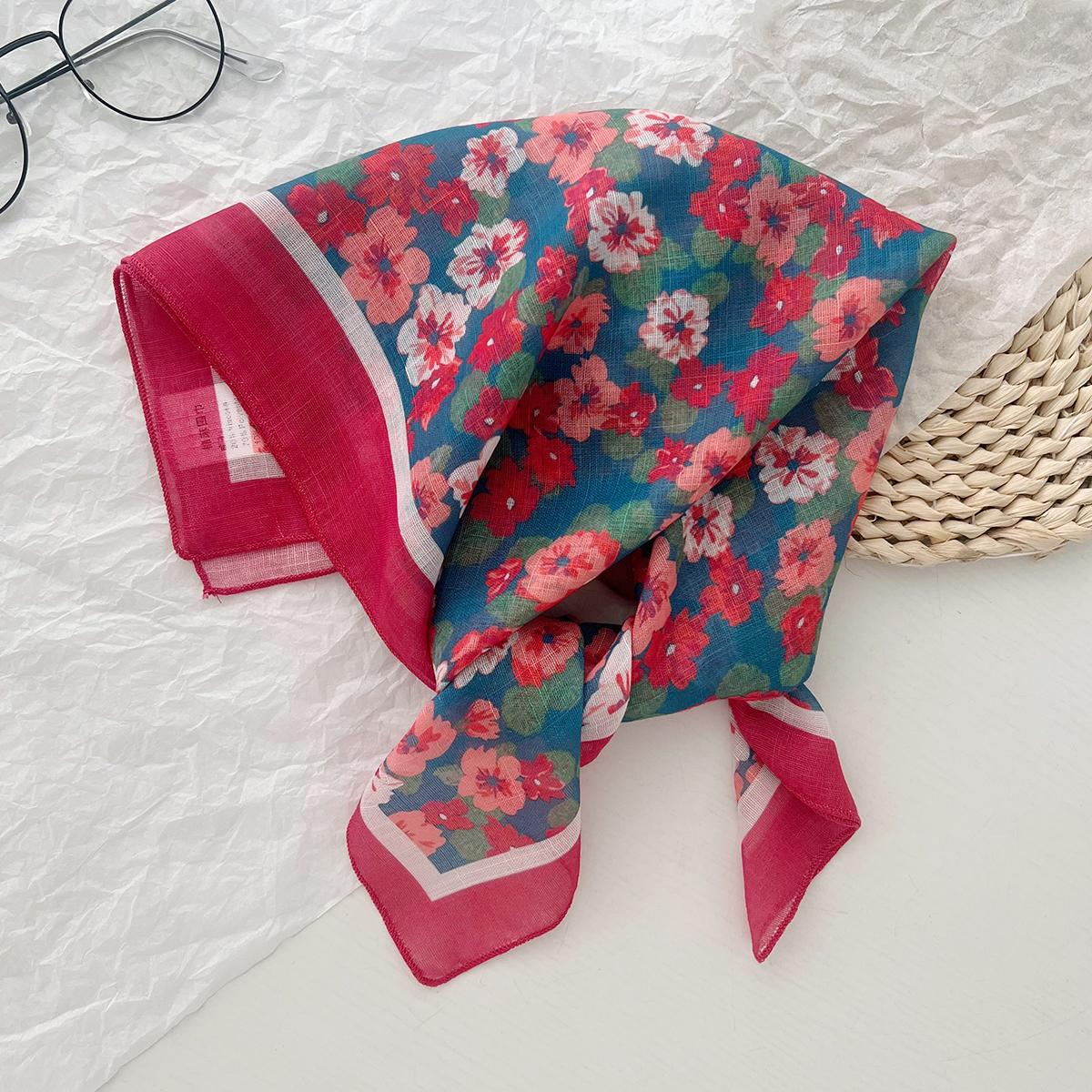 

Летний хлопково-льняной маленький квадратный шарф свежий и дышащий женский мягкий литературный и декоративный маленький шелковый шарф головной платок универсальный цветочный шарф 58-58CM