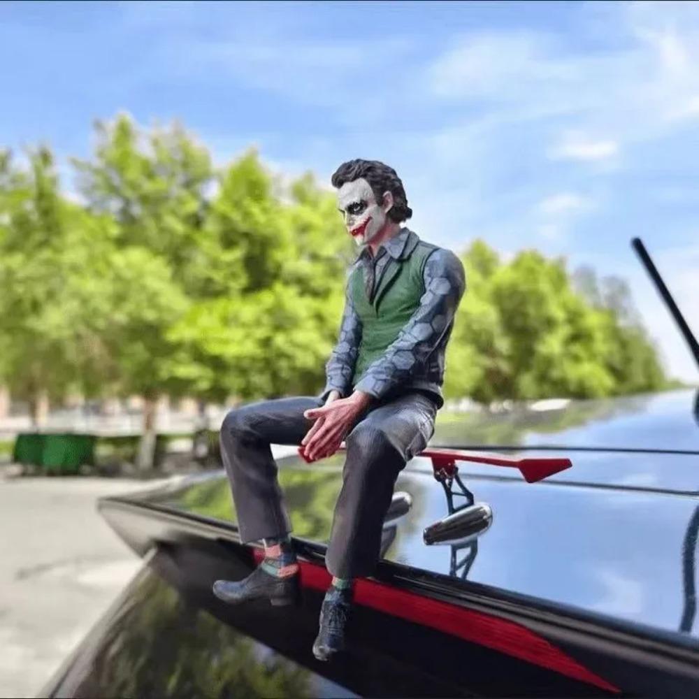 HOT Roof Decoration Joker Heath Ledger Sitting Posture Figures Car Doll Tail And Roof Pendant Model Statue Collectable Toys