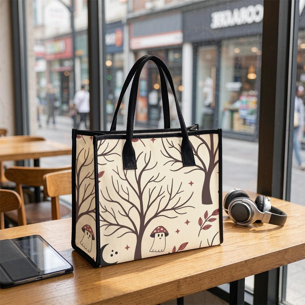 Cute Ghost Fall Tree Printed Tote Bag Casual Large Capacity Handbag for Daily Use