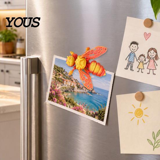 3D Printed Bee Toy Refrigerator Magnet, Realistic Flexible Joint Figurine, Articulated Magnetic Fridge Decoration Decor for Kitchen & Office