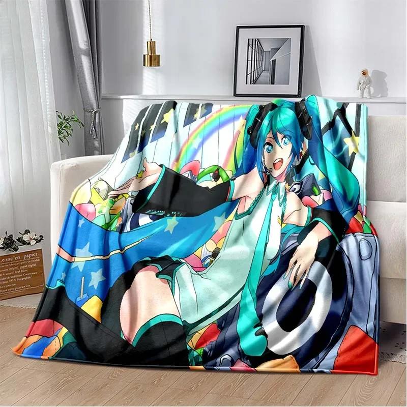 Anime Vocaloid Girl Blanket Kawaii Miku Lightweight Soft Throw Blanket Flannel Bedspread Sofa Cover Gift for Children