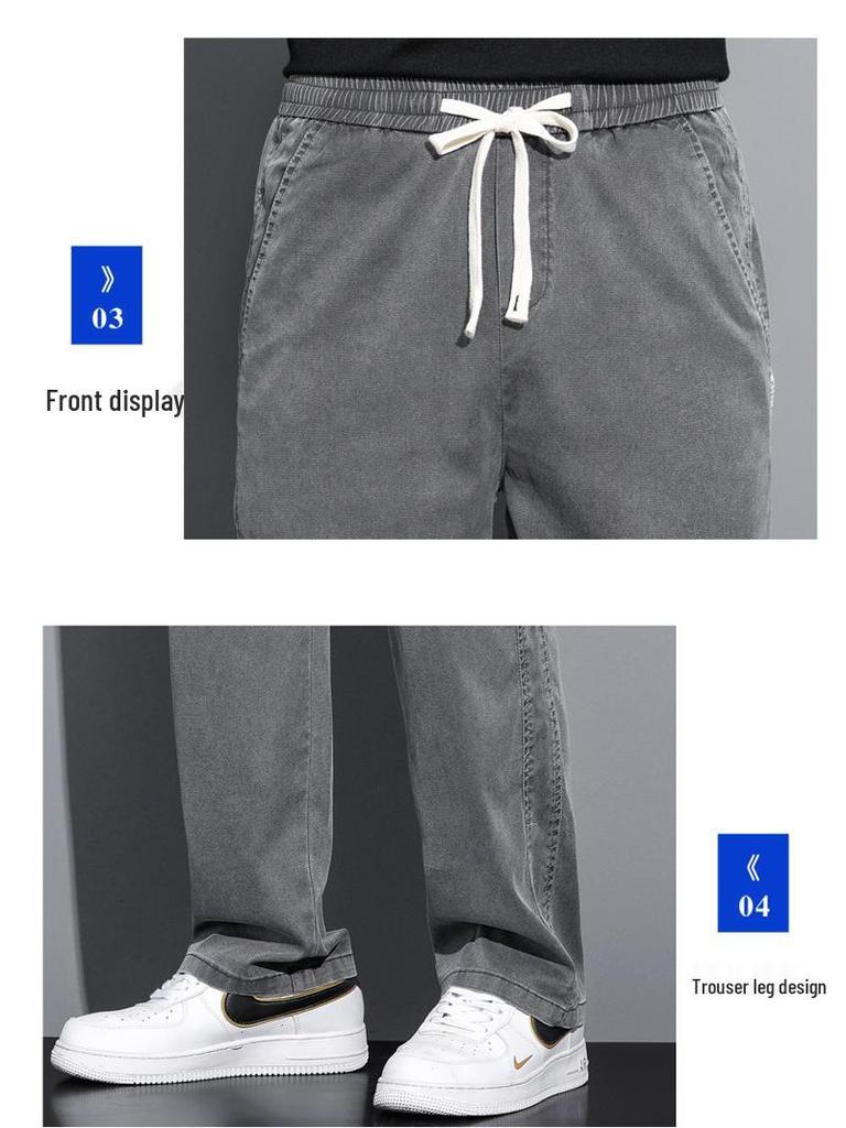 Men's Summer Tencel Jeans: Lightweight, Loose-Fit Straight-Leg Drawstring Sports Shorts, Trendy Workwear Casual Nine-Point Pants