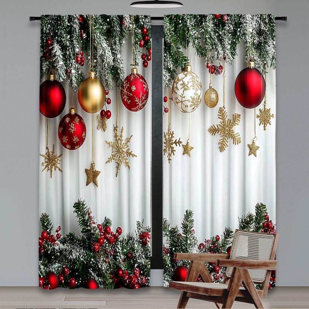 Set Of 2 Flat Printing Fashionable Christmas Curtains Digital Printed Polyester Drapes Non Fading Festive Use Curtain