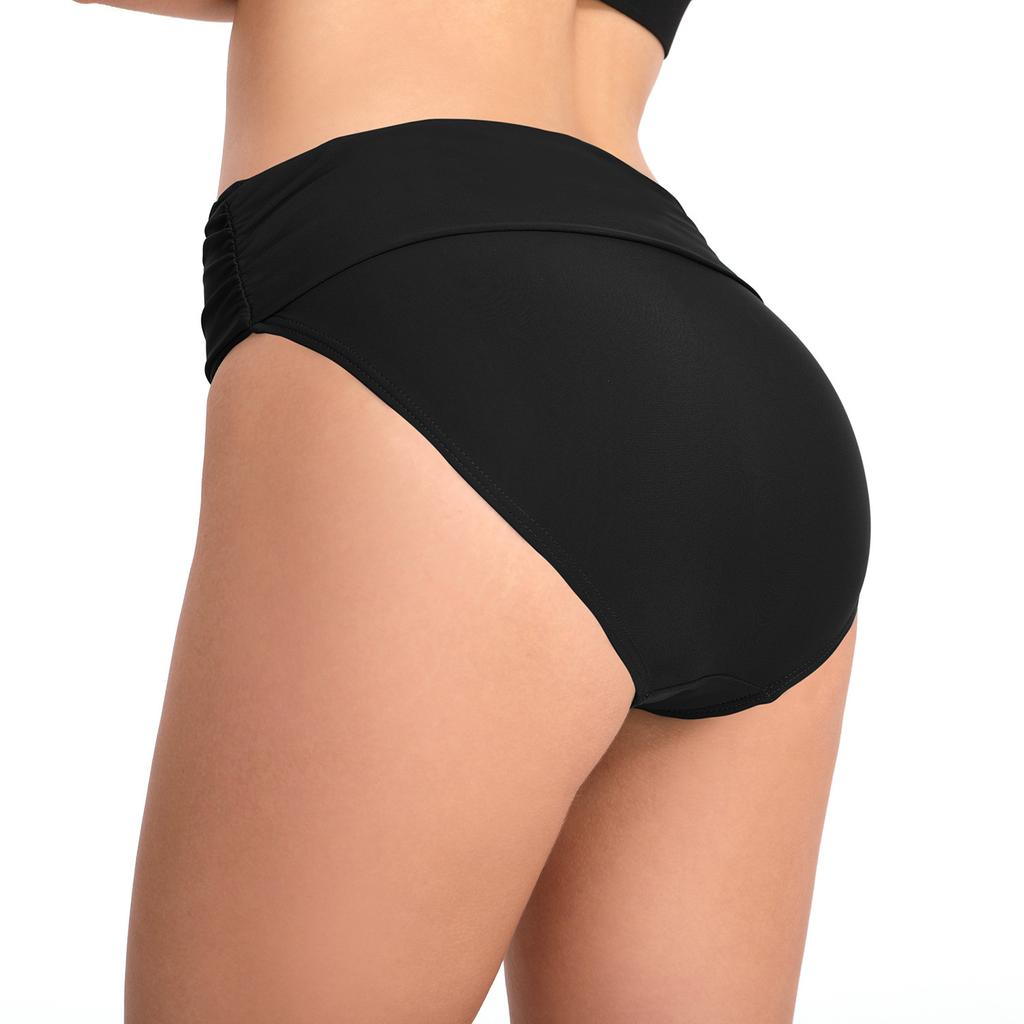 Women’s Solid Color Triangle Swim Bottoms, Sexy Ruched High-Stretch Bikini Pants for Beach
