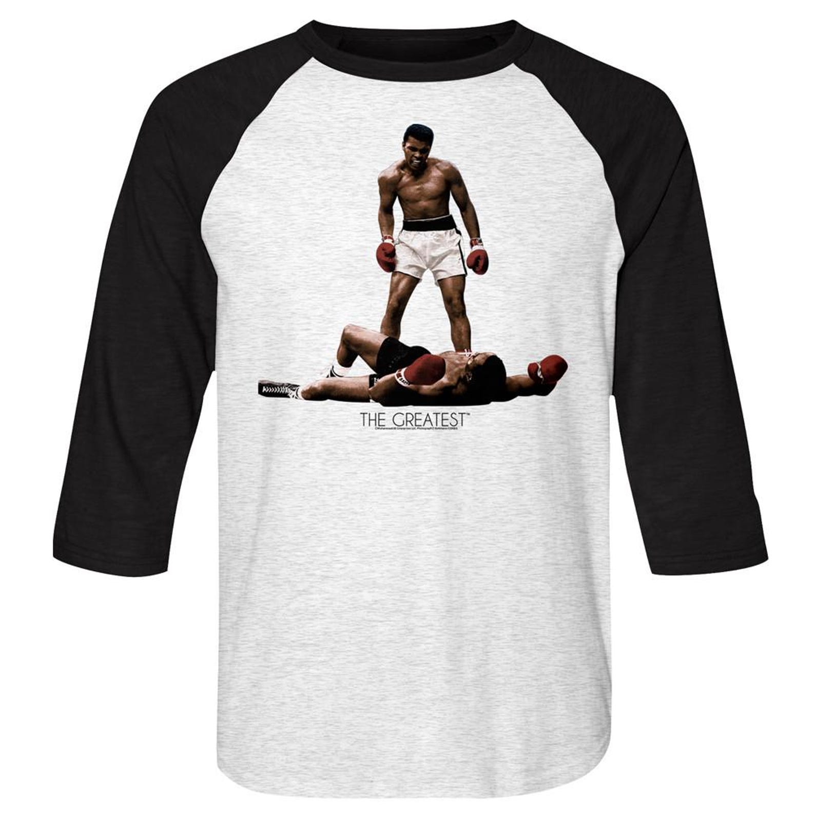Muhammad Ali Ali Over Liston White/Black Adult Raglan Baseball T-Shirt 3XL