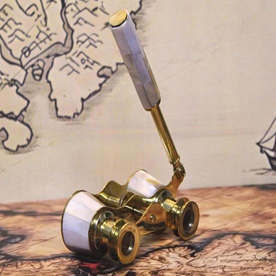 Robocze Mosiężne Lornetka Operowa, Luneta Dwururkowa, Piękny Mosiądz Masa Perłowa La Dauphin Paryż, Prezent Świąteczny