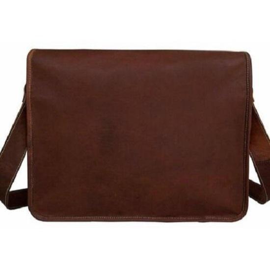 New 15" Large Brown Leather Messenger Satchel Shoulder Laptop Bag Briefcase