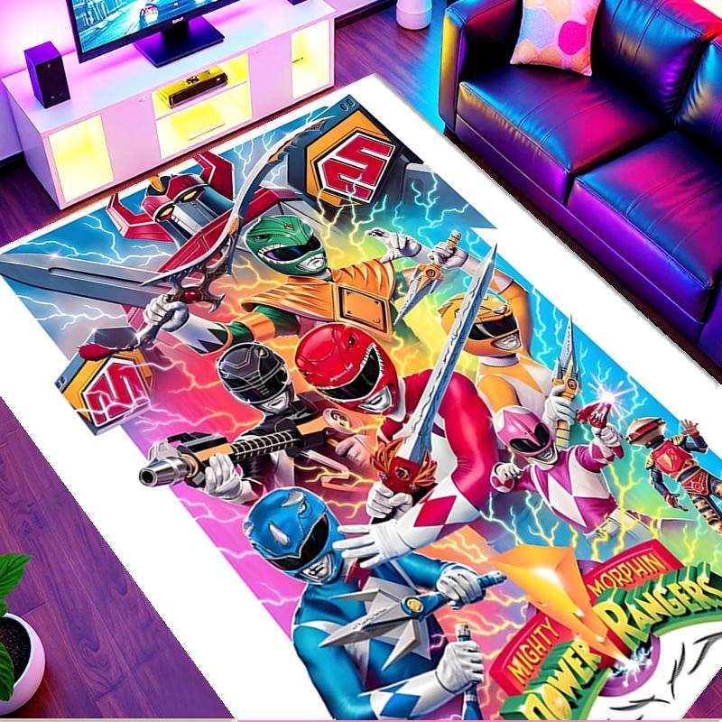 Mighty Morphin Power Rangers Print Rug, Washable Floor Carpet, For Entryway Dorm Laundry Room Office Study, Home Decor Birthday Christmas Gift