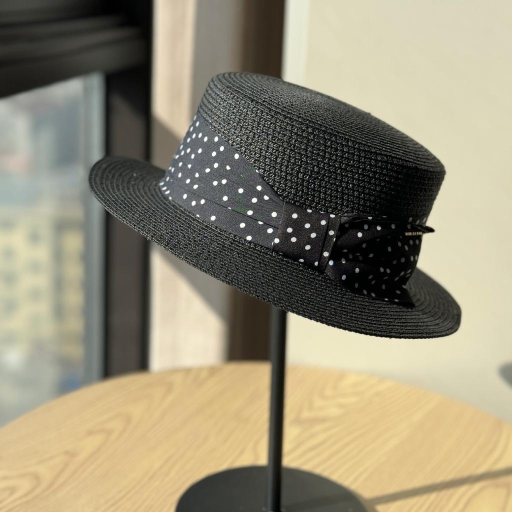 Retro French Polka Dot Top Hat Women's Spring and Summer Sunshade Sunscreen Hat Travel Vacation Straw Hat