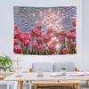 Sunlit Tulip Garden Tapestry  Vibrant Pink Flowers  Sparkling Water  Unique Wall Art for Home Decor Living Room  Gift Idea