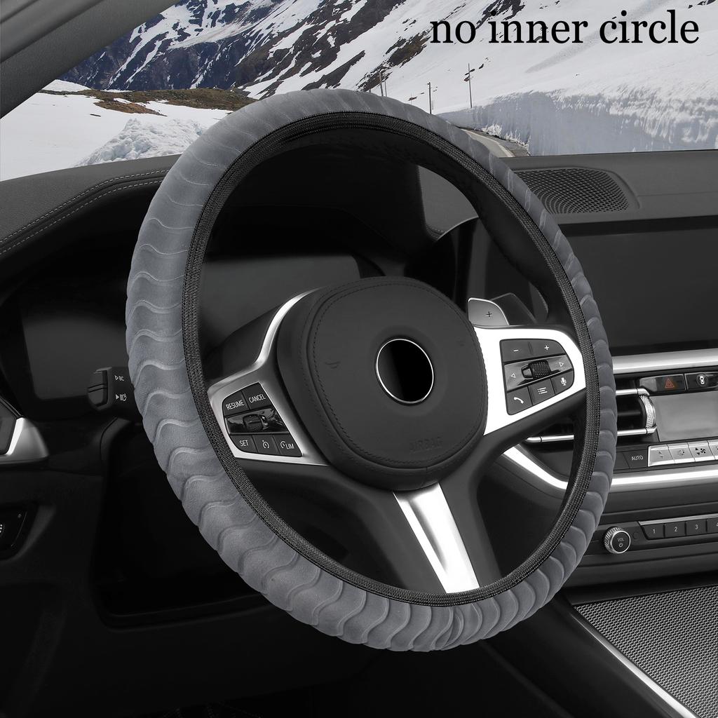 Car Steering Wheel Cover No Inner Ring 38CM High-Density Plush Car Steering Wheel Cover - Premium Soft Warm Fur Auto Accessory