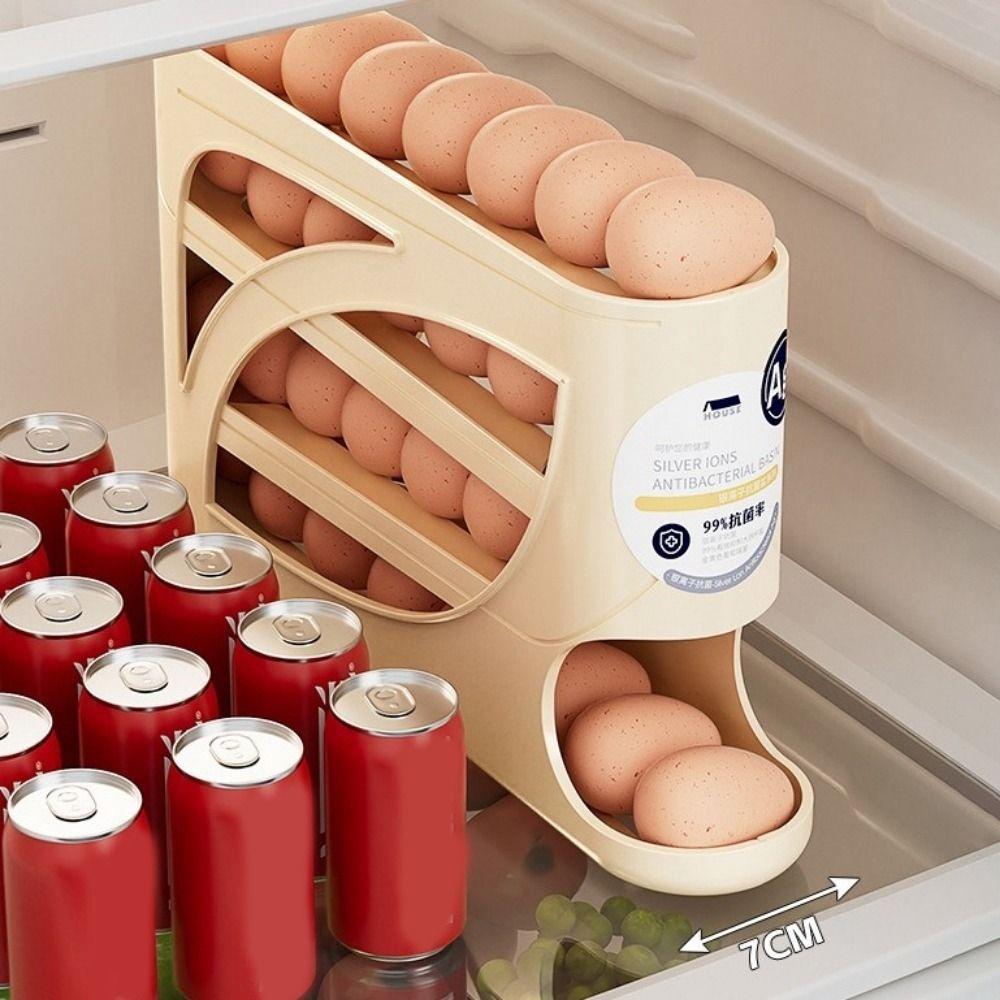 Fresh-Keeping 4-Tier Automatic Rolling Egg Rack Anti-Drop Fridge Egg Dispenser  for Kitchen
