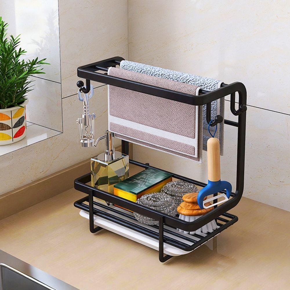 Wall Mounted/Countertop Kitchen Storage Rack Rust-proof Desk Organizer for Home
