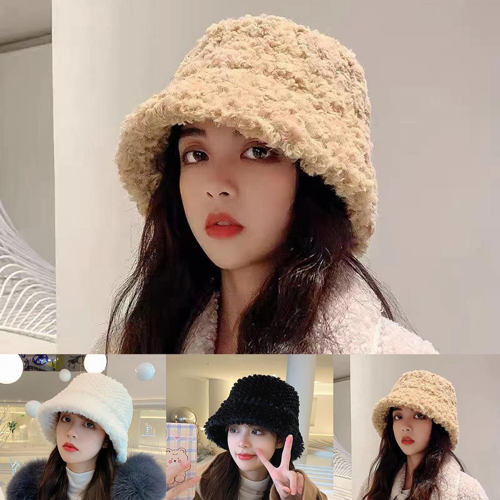 Women Thicken Flat Top Bucket Cap Lamb Wool Bucket Hat Winter Warm Hats for Unisex Men Panama Hat Outdoor Fisherman Caps Gorras