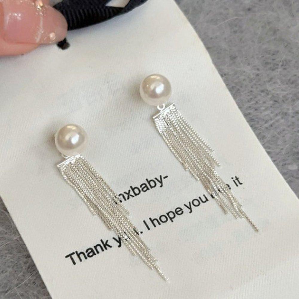[Dijakso] Women's Elegant Pearl Earrings with Tassel [Silver Needle]