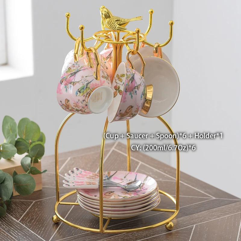 Pink Bird Bone China Coffee Set Porcelain Tea Set Advanced Ceramic Pot Mug Sugar Bowl Creamer Teapot Milk Jug Teaset Tea Cup Set