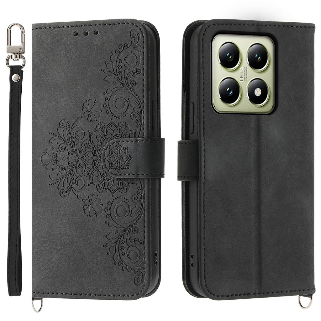 For Xiaomi 14T Case Flower Pattern PU Leather Wallet Phone Cover with Strap