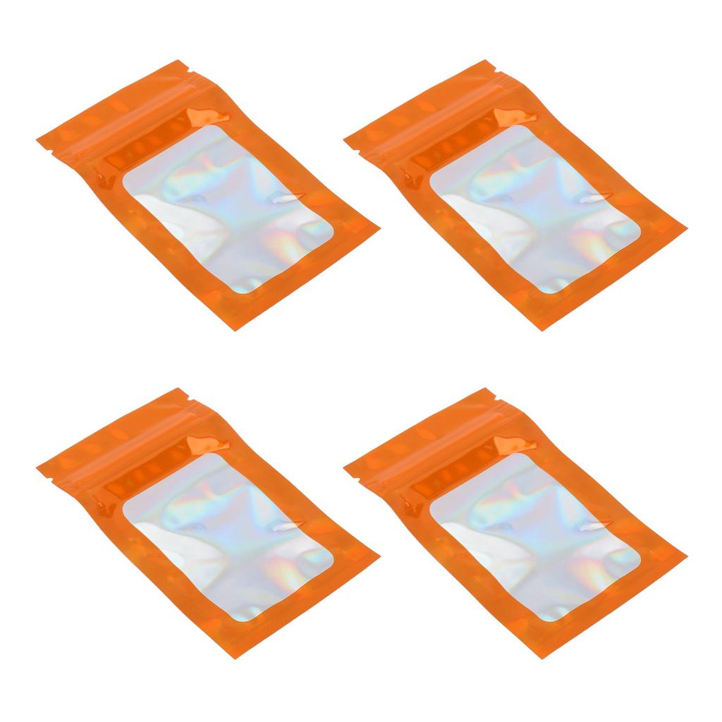 100pcs Ziplock Bags Self Sealing Holographic Reusable Food Storage Bags with Hanging Hole Orange