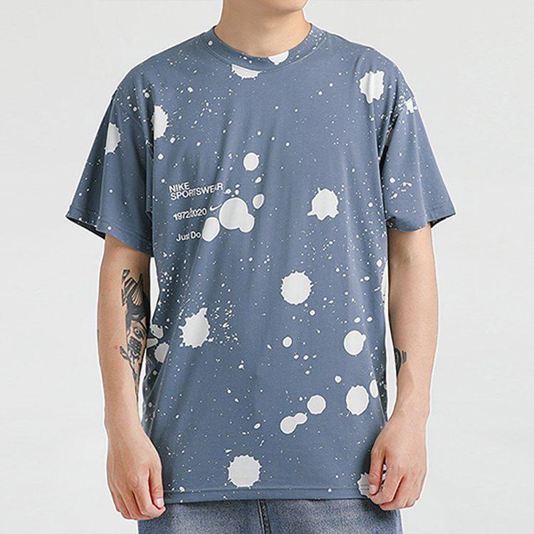 Nike T Shirts Men's Ozone Blue Crew Neck Moderate Straight Fit CW0381-031