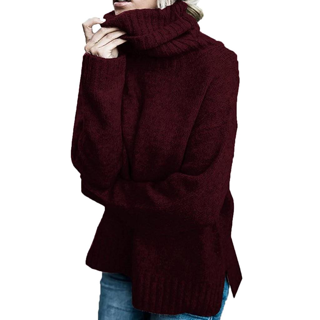 Womens Fashion Solid Long Sleeve Sweater Loose Turtleneck  Knitting Sweater